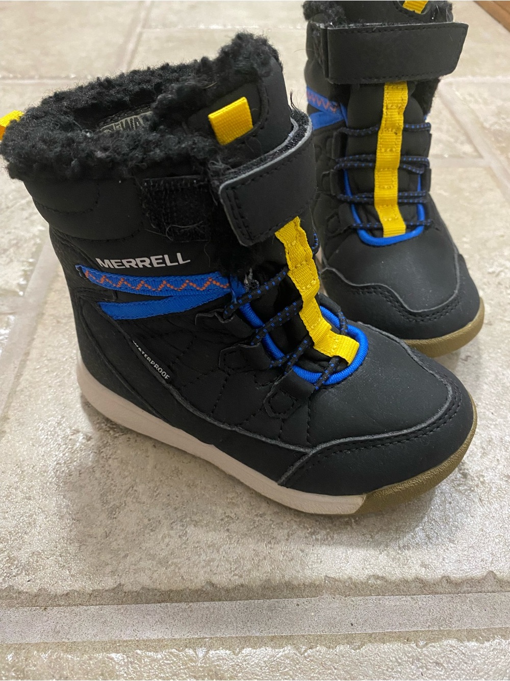 Merrell Kids Black Blue and Yellow Waterproof Winter Boots